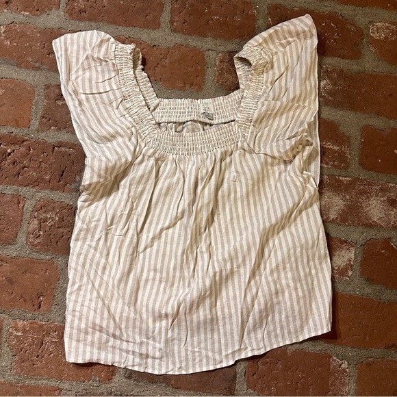 a new day Tops - A New Day Medium cream & beige striped to with ruffle sleeves and square neck